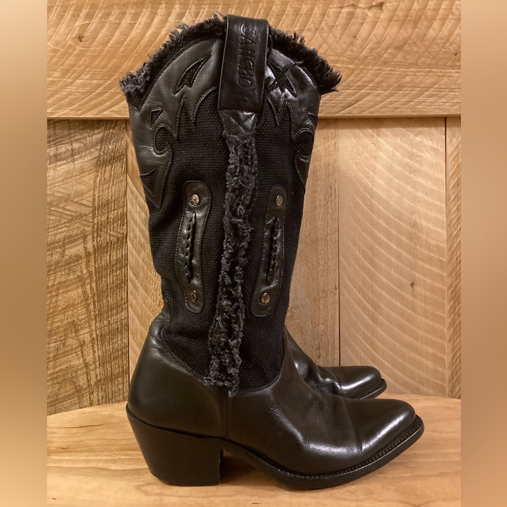 SANTOS Leather Cowboy Boots w/ Leather Accents and Woven Fabric Accents